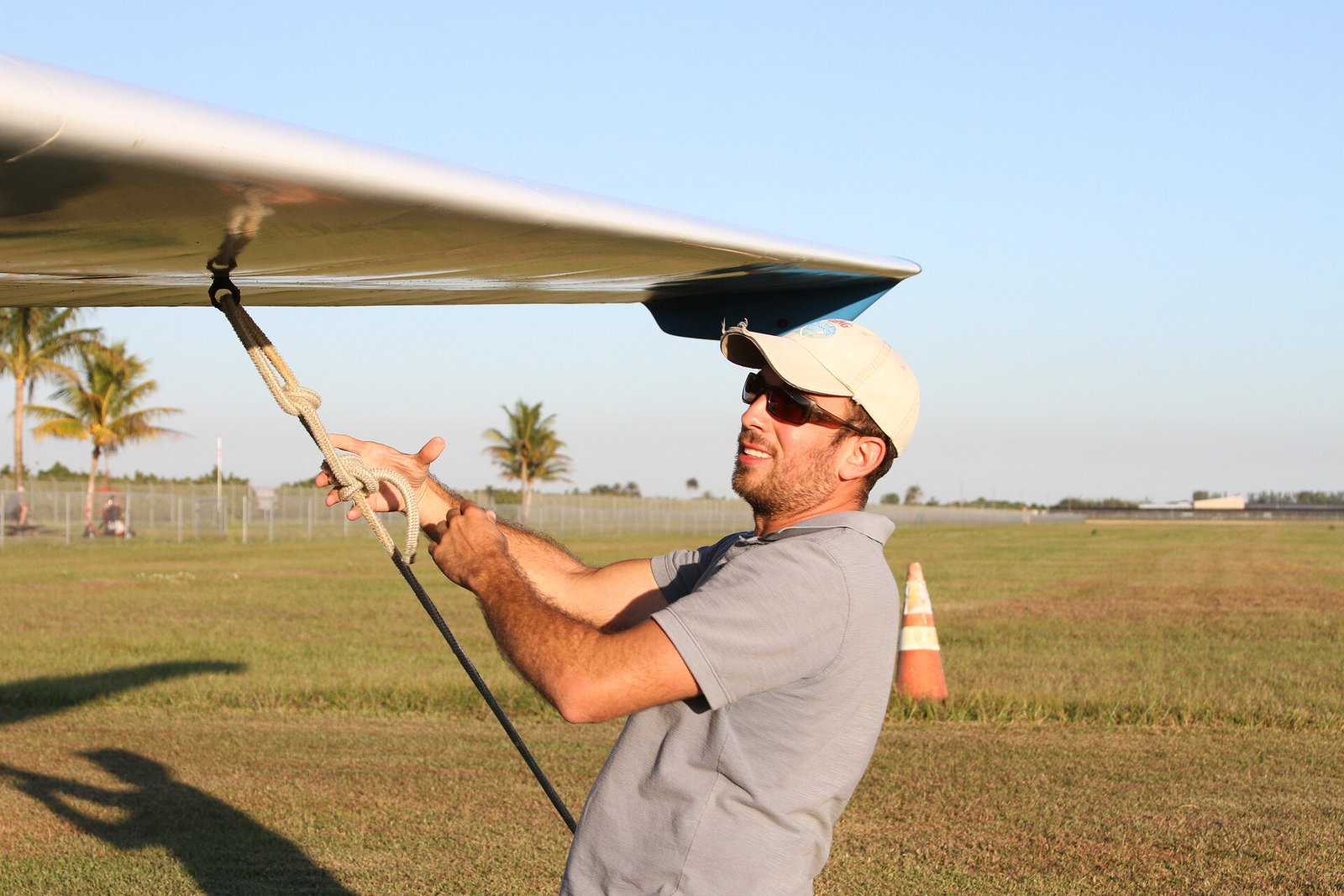 Flight instructor Angel D. tying down the Blanik L-23 for the day