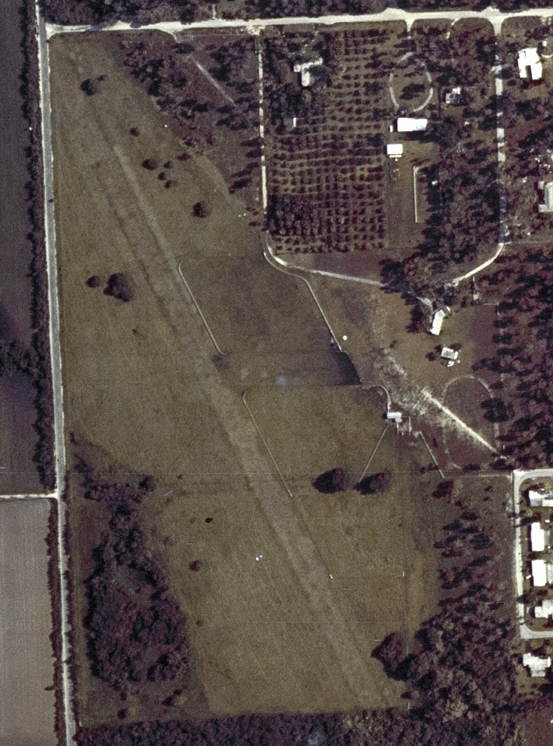 Aerial view of the Flying C Ranch grass runway, 1969
