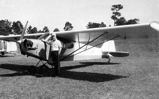Captain Fritz Compton with his Piper J3 Cub at the Flying C Ranch, circa 1959
