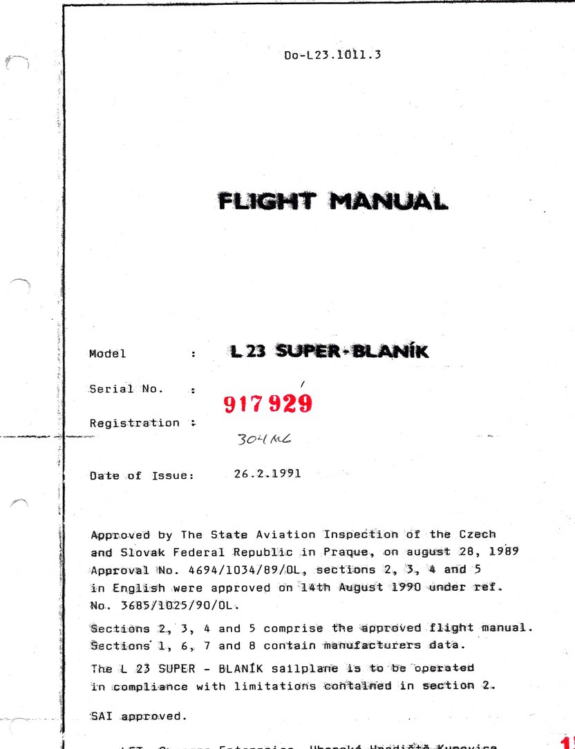 Blanik L-23 Flight Manual cover