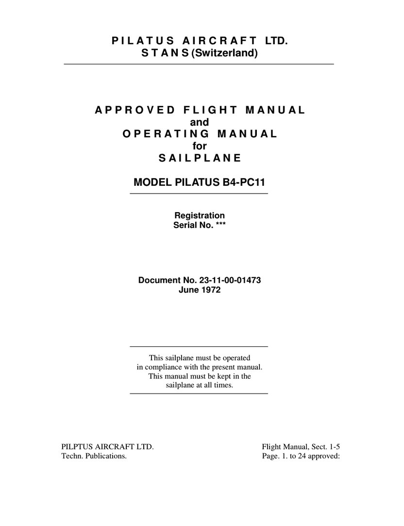 Pilatus B4-PC11 Flight Manual cover